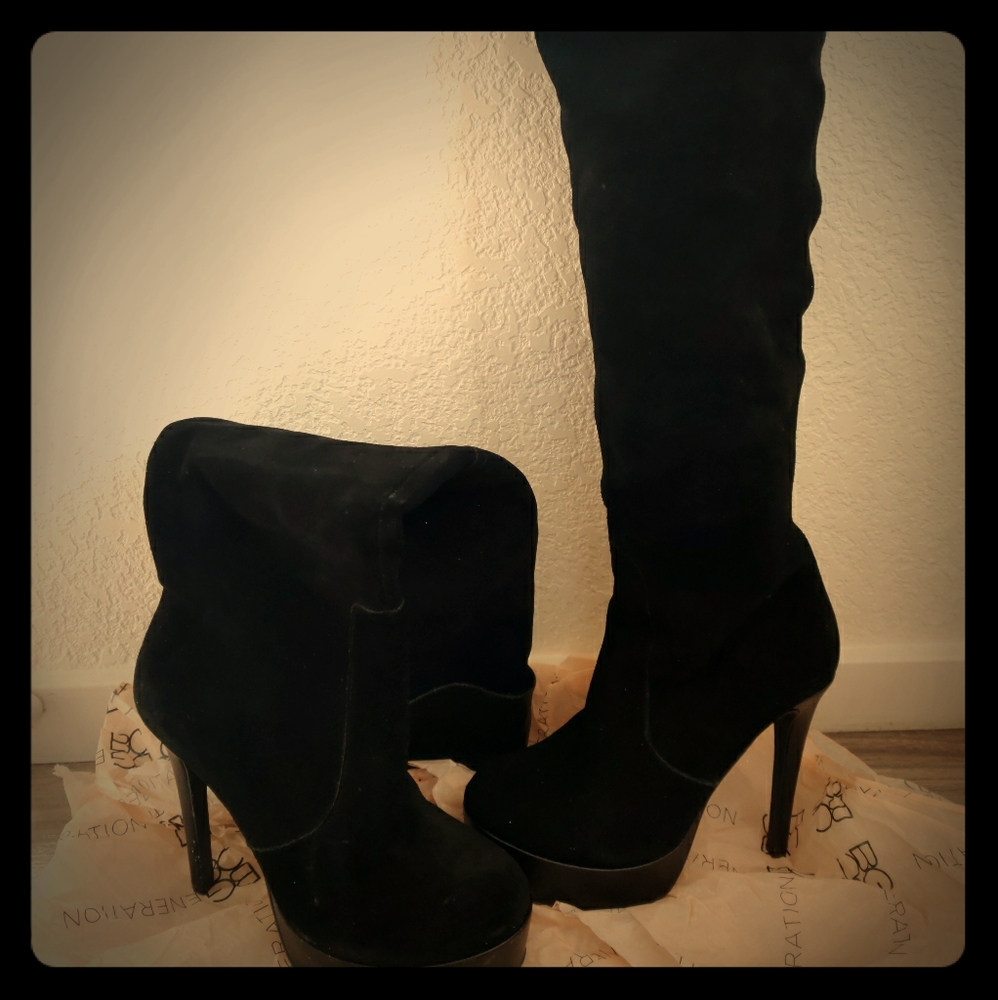 BCBG Women's Thigh High Suede Leather Boots